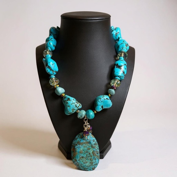 The CEO 24” Tranquil Chrysocolla Statement Necklace-by Tolee Dezigns - Picture 7 of 9